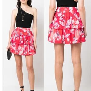 IRO Paris Andri Abstract Pull On High Rise Tiered Mini Skirt Red Women's 36 / 4